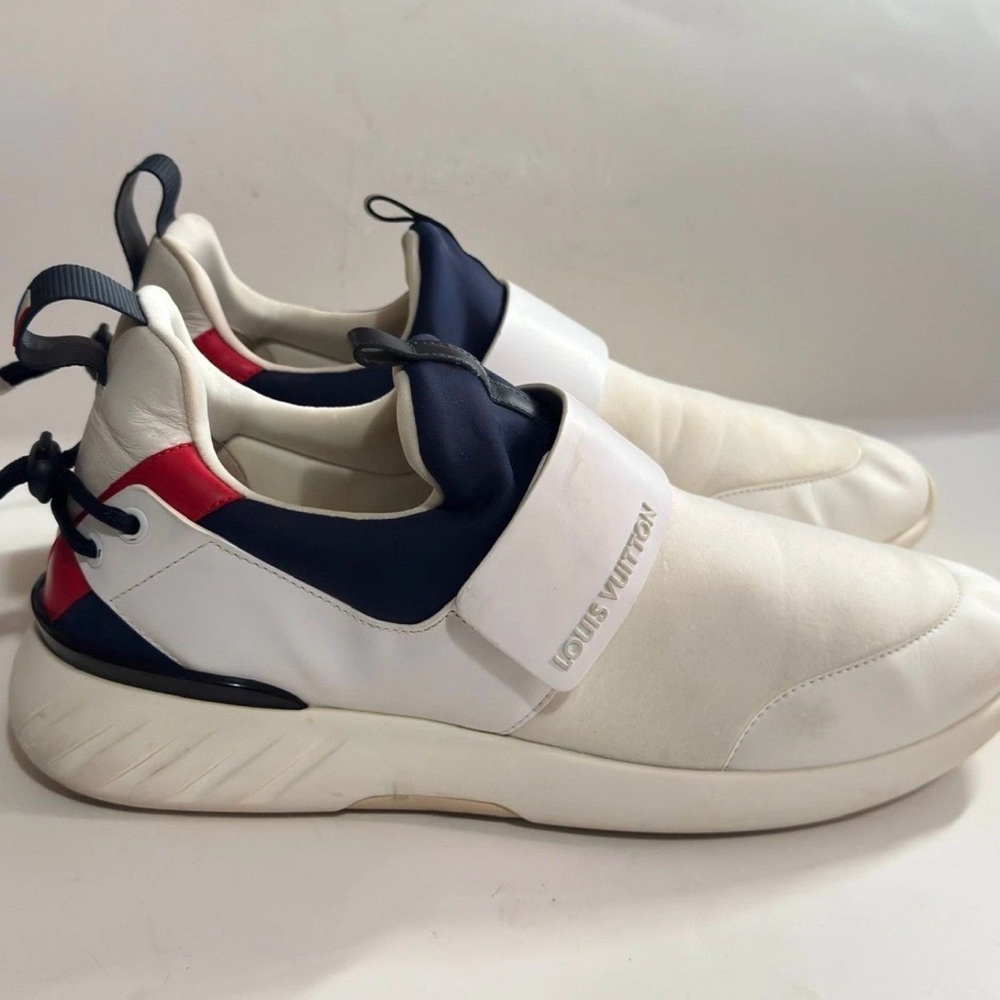 Louis Vuitton Men's White, Navy, and Red Sneakers Authentic